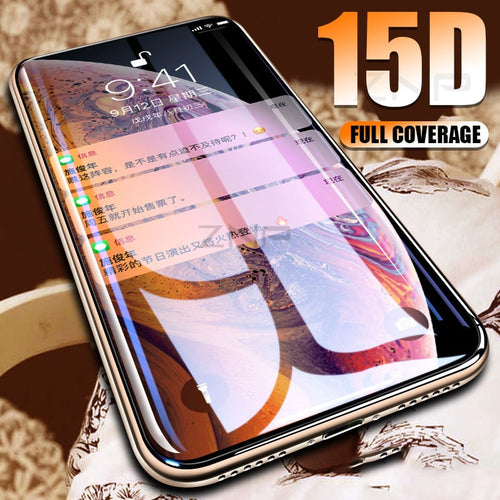 ZNP 15D Curved Edge Screen Protector Tempered Glass For iPhone 7 8 6 6s Plus Protective Glass on the For iPhone X XS Max XR Film