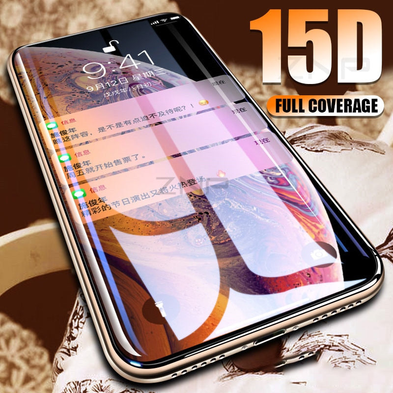 ZNP 15D Curved Edge Screen Protector Tempered Glass For iPhone 7 8 6 6s Plus Protective Glass on the For iPhone X XS Max XR Film